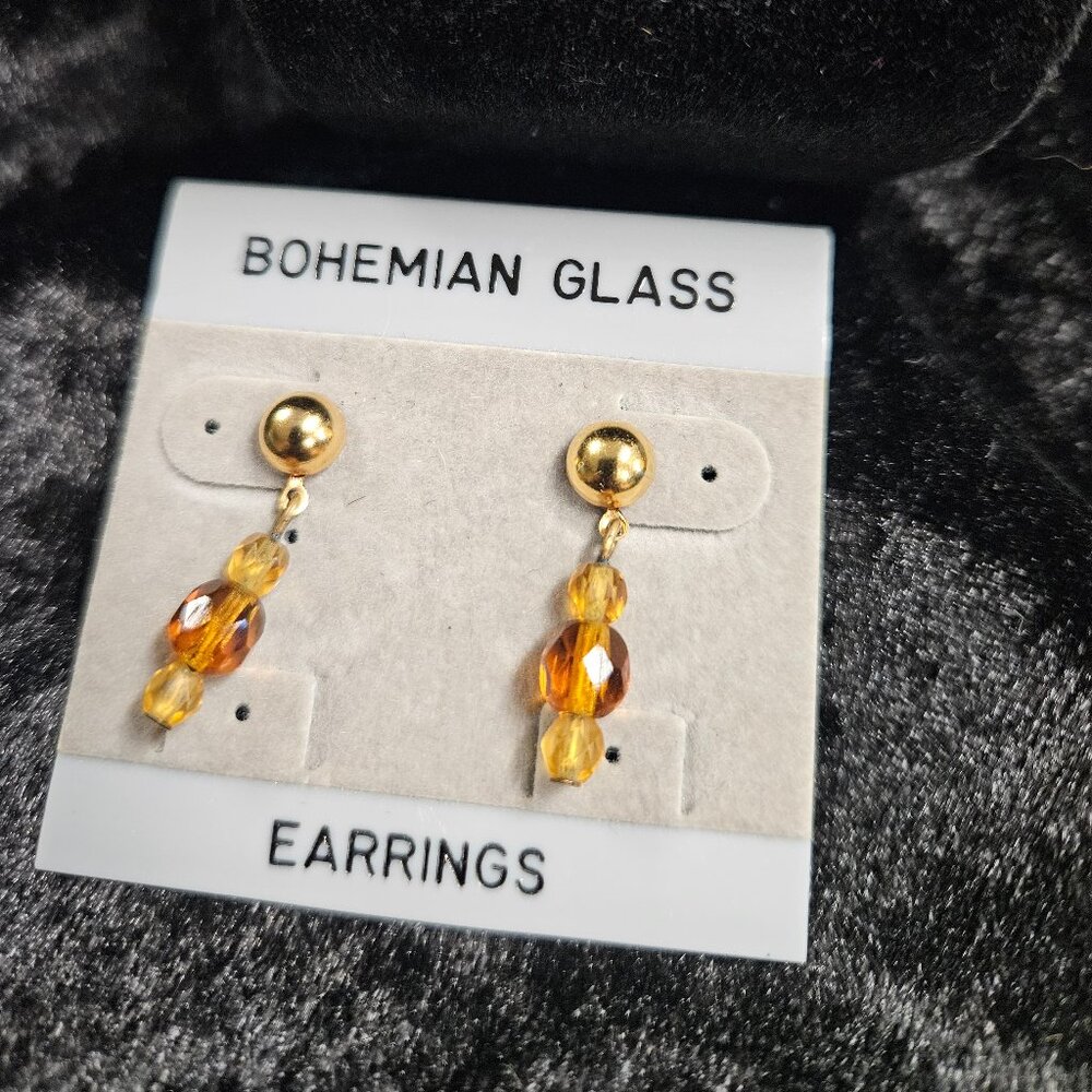 Amber color Bohemian glass bead earrings
